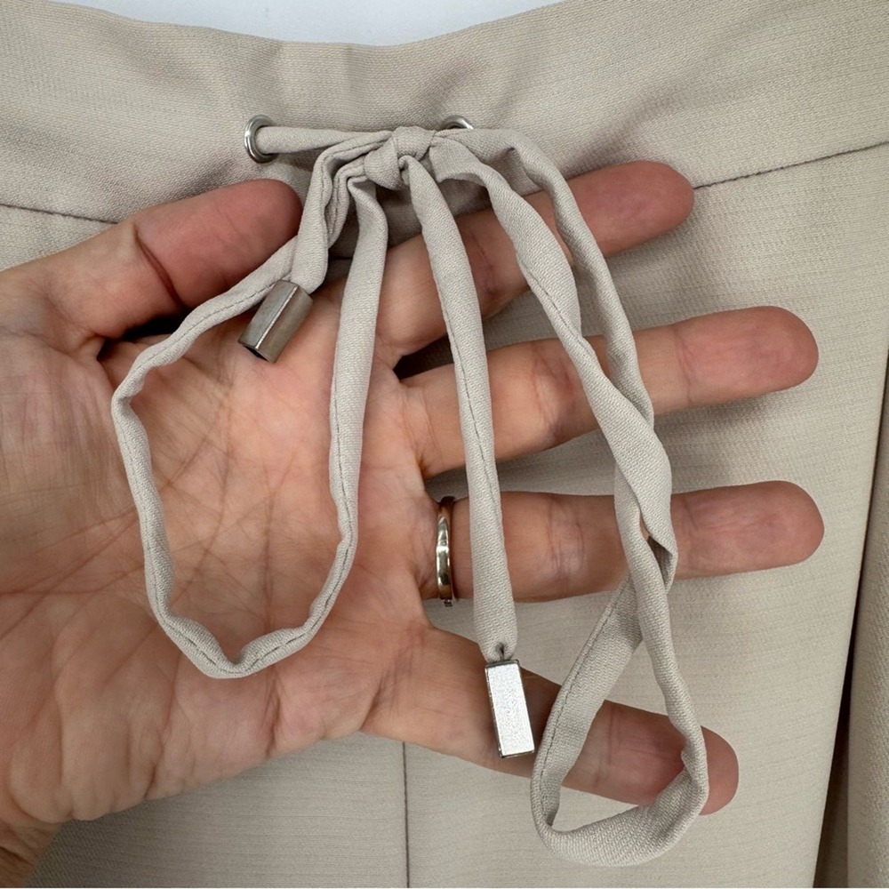 ZARA Flowy Ankle Pants Drawstring Tapered Leg Relaxed Fit Cream/Ivory Size L - Picture 7 of 13